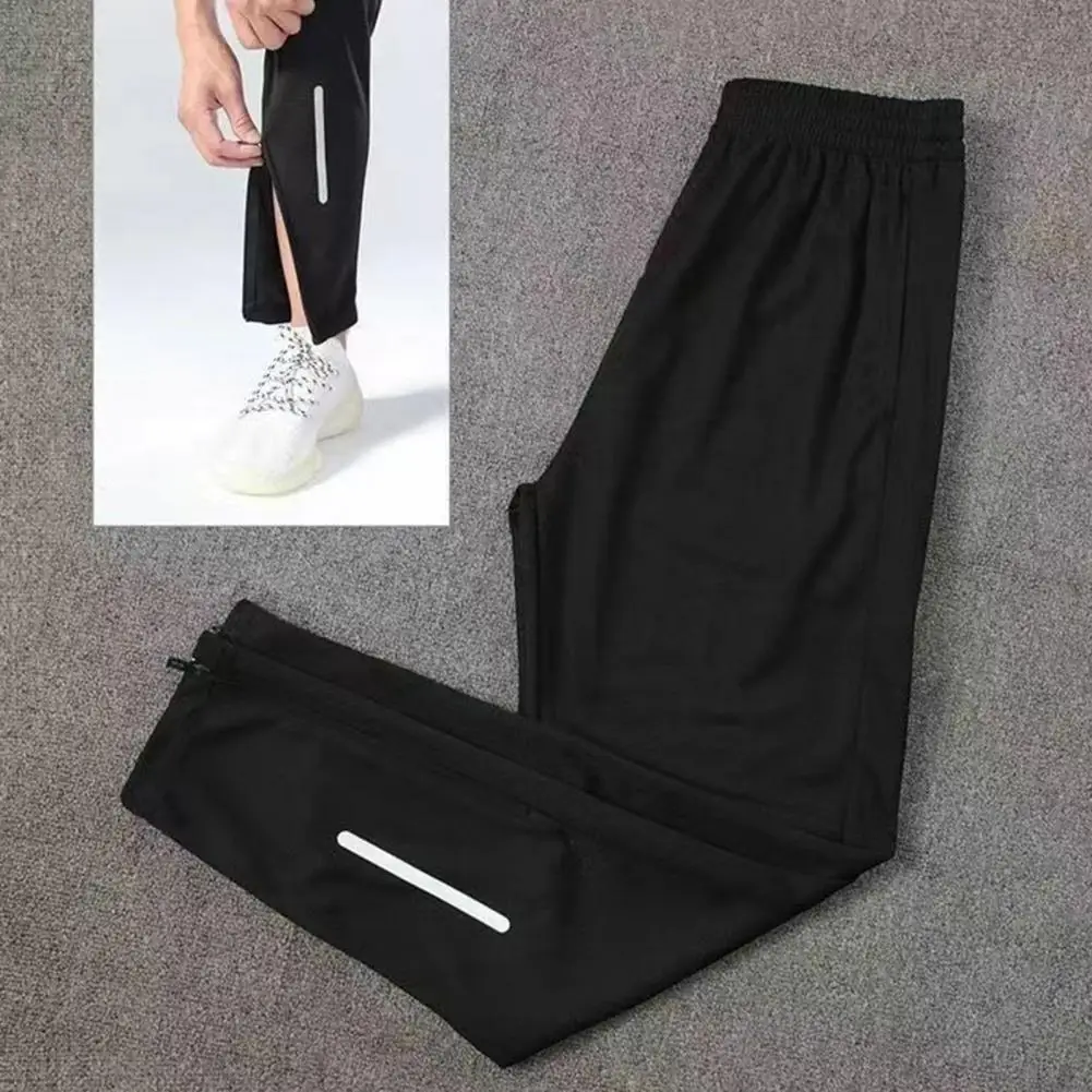 Men Sports Pants Quick-drying Fitness Pants Ice Silk Men's Jogging Pants with Side Pockets Zippered Leg Cuffs for Training