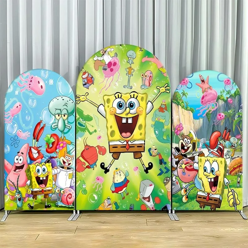 

SpongeBob SquarePants Arch Backdrop Cover Underwater Party Decor Single Layer Elastic Fabric Photo Booth Background Custom Size