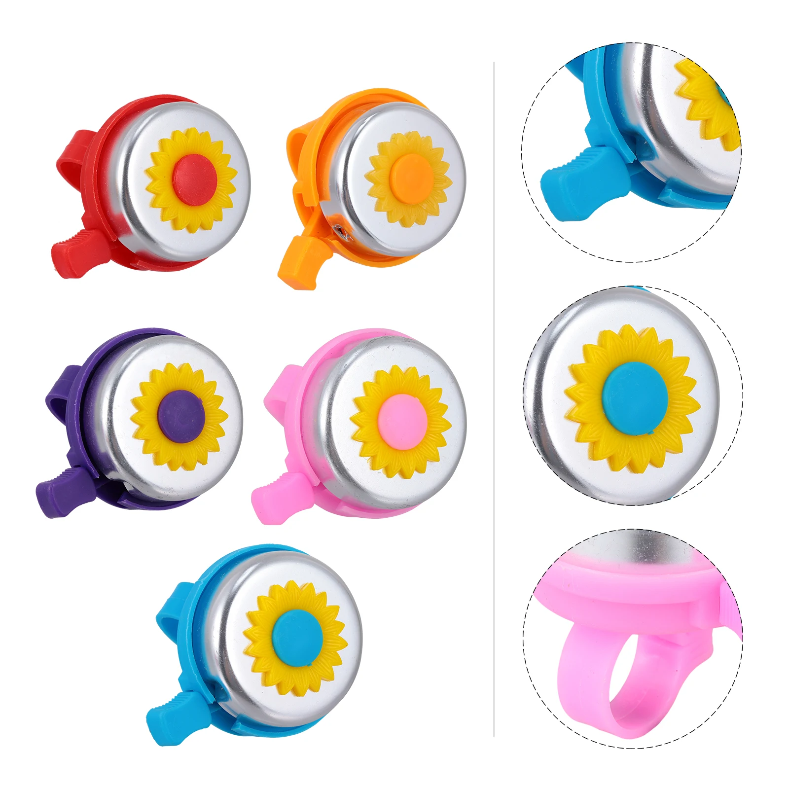 

5 Pcs Bike Bell Plastic Sunflower Shape for Kids Lightweight Durable Easy Install H Scooter Stroller Cycling Bell Bicycles