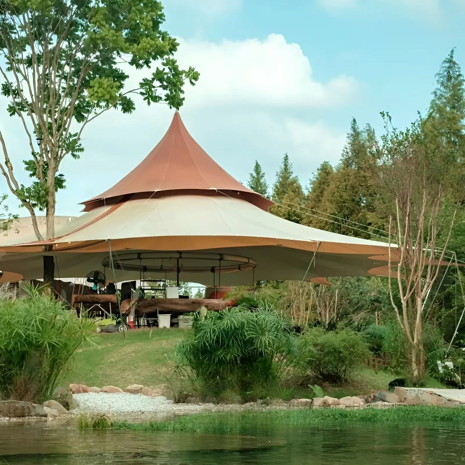 Grande ao ar livre dupla-top pára-sol tenda dossel acampamento área panorâmica equipe edifício recepção banquete de casamento restaurante hotel