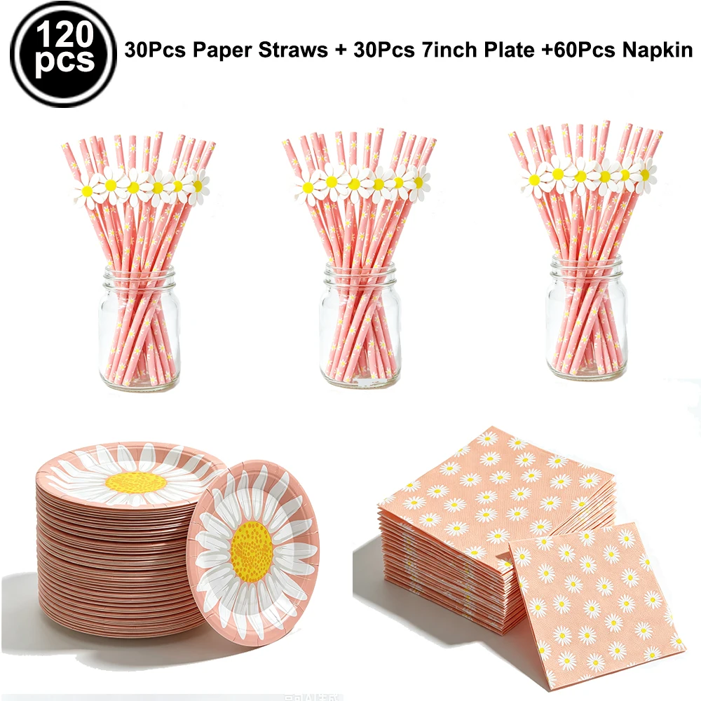 Gänseblümchen-Thema, Einweggeschirr, Blumen-Pappteller, Servietten, Tasse, Gänseblümchen-Blume, Kindergeburtstag, Party, Babyparty, Hochzeitsdekoration – Detail 5