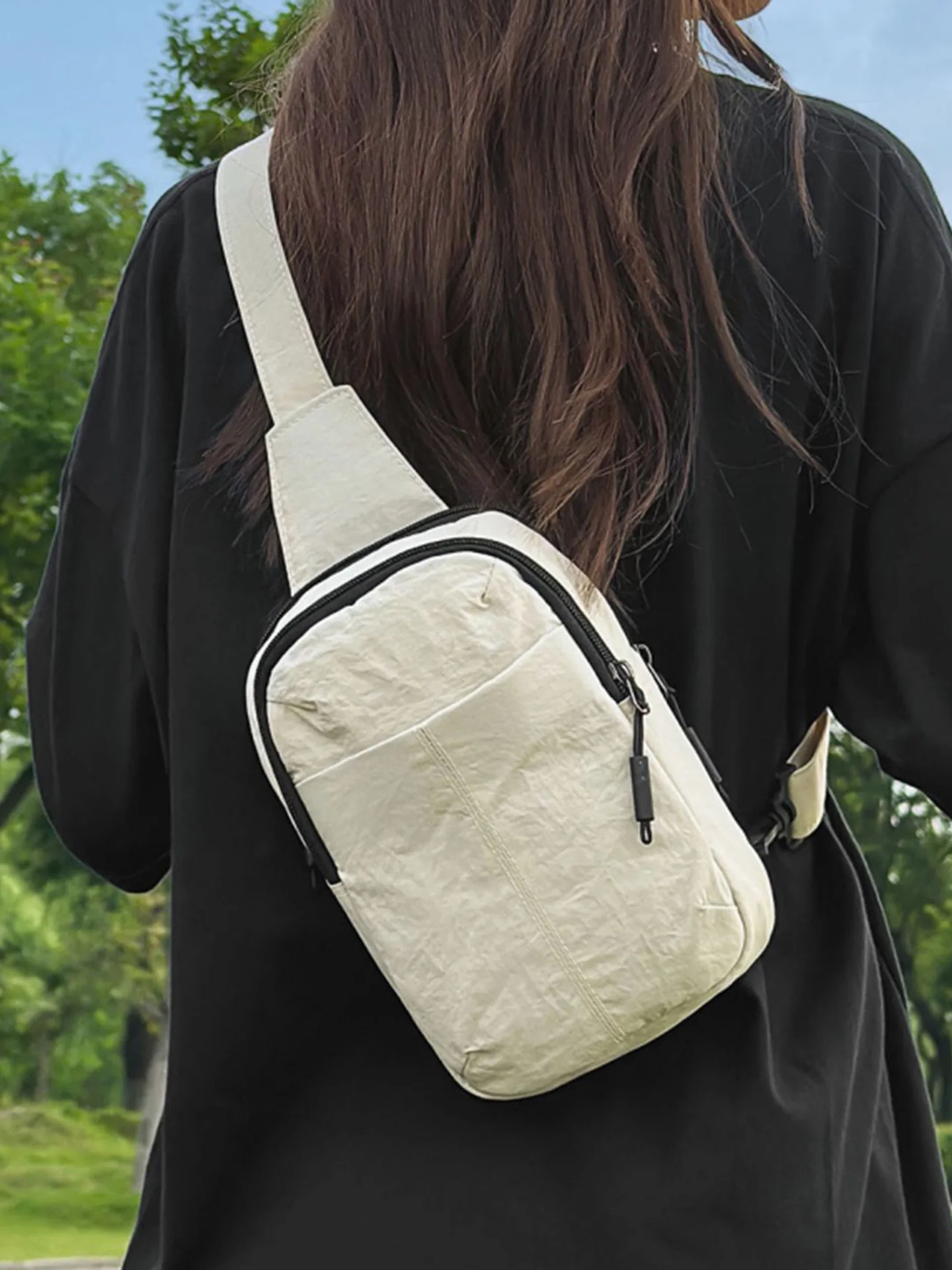 fashionable-multi-functional-chest-bag-women's-outdoor-cycling-mobile-phone-bag-small-vertical-square-soft-nylon-fabric-bag