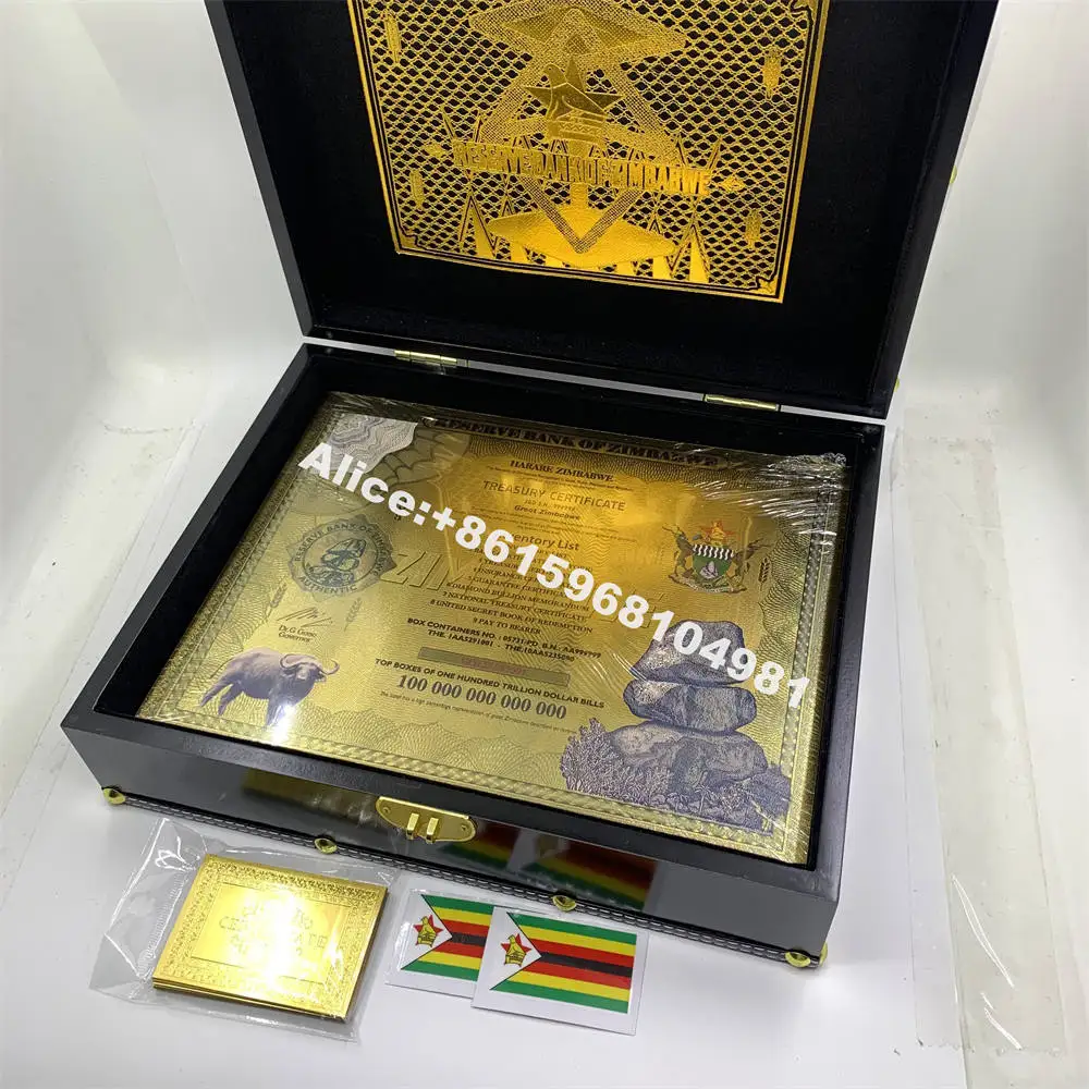 100pcs Great Zimbabwe Gold Banknotes One Hundred Trillion Dollar Bills Containers Coupon With Different Serial Number Collection