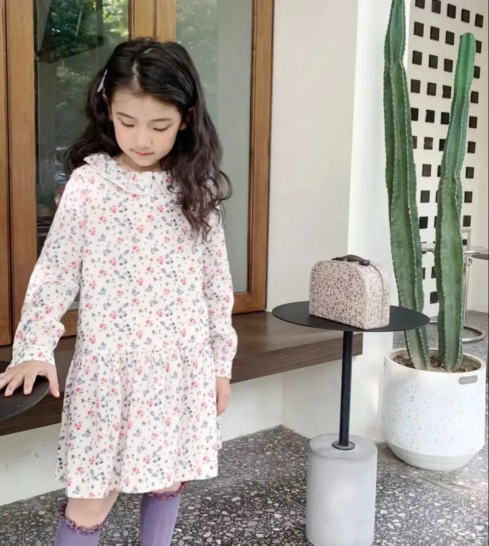 

Весенняя детская одежда для девочек, детские платья с принтом, платье с длинными рукавами, милое французское платье с цветочным узором