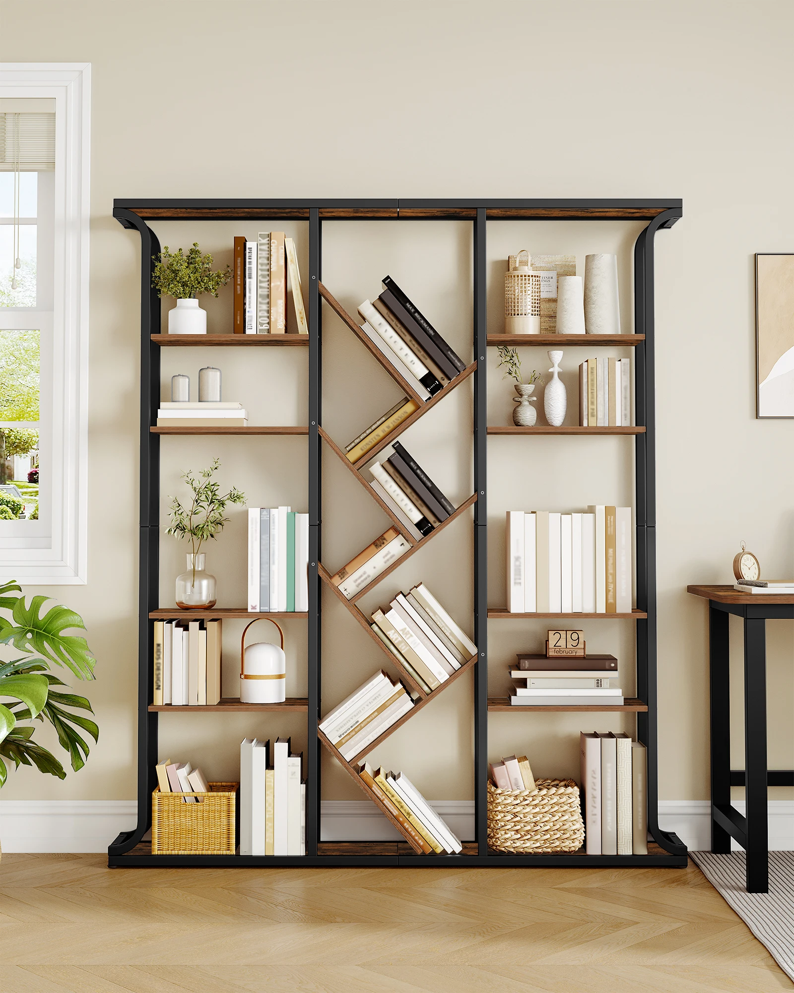 Librería Hzuaneri, librería con forma de árbol de 3 columnas y 6 niveles, estantes independientes abiertos de 17 compartimentos para el hogar, la oficina, la sala de estar