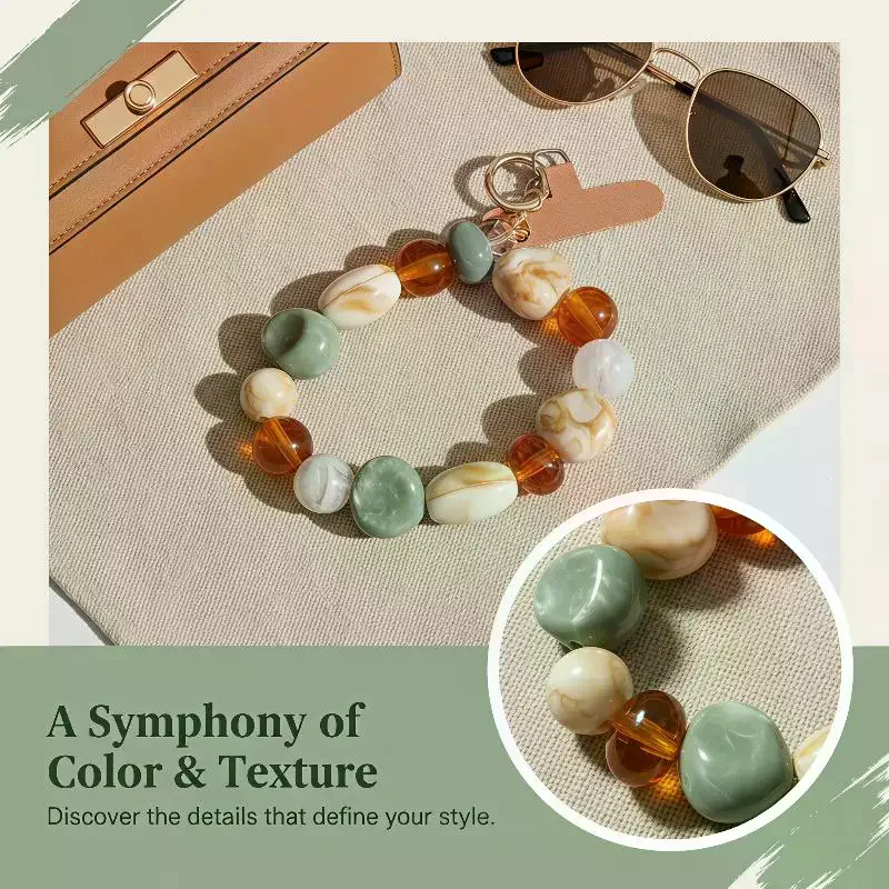 1Pcs Hanging Pendant Small Fresh Mixed Color Grid Irregular Stone Mobile Phone Wrist Chain Phone Lanyard Creative Keychain