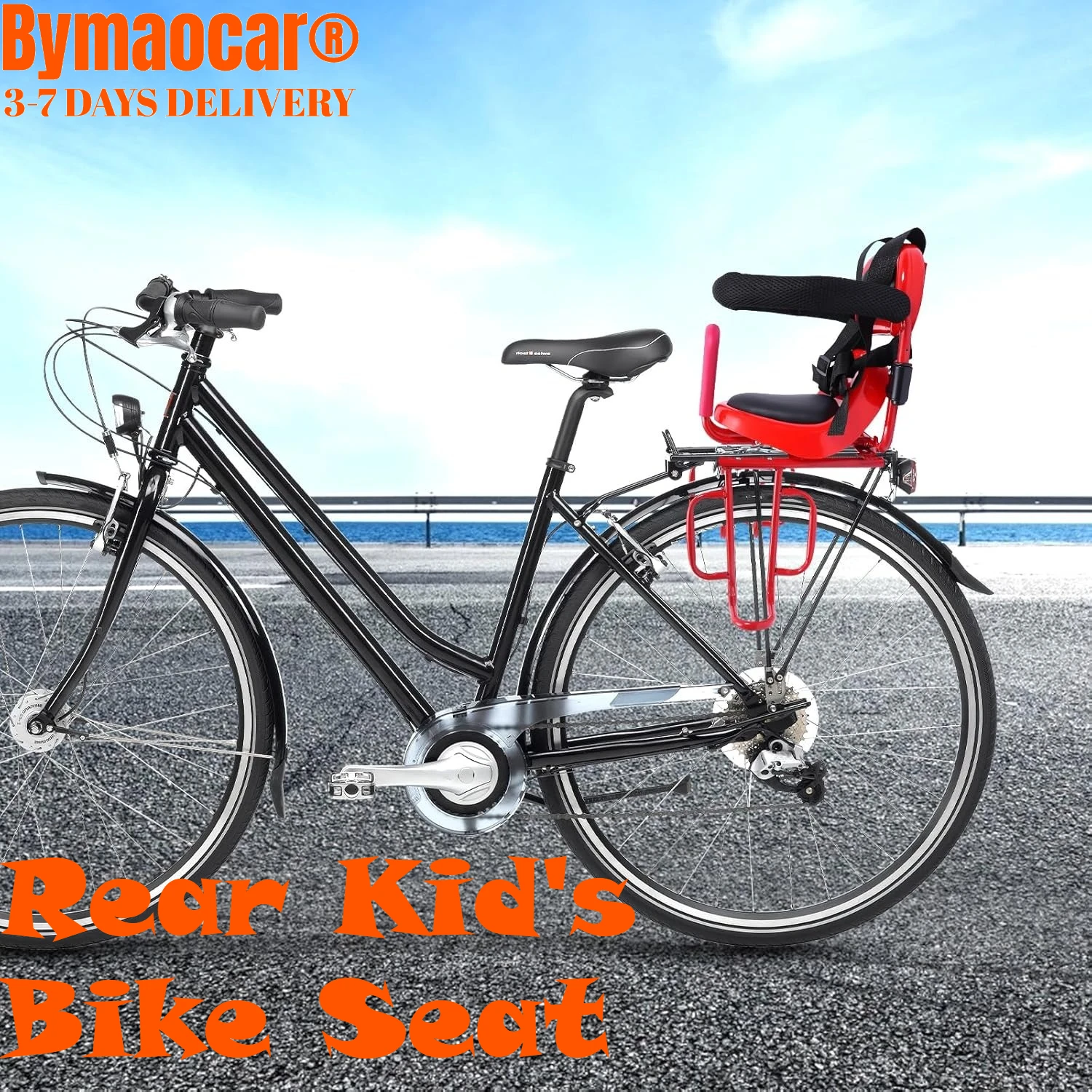 

Rear Kid's Bike Seat, Back Mount Child Bike Attachment with U-Shaped Guardrail for Children,Toddler Age 6 Months - 6 Years Old