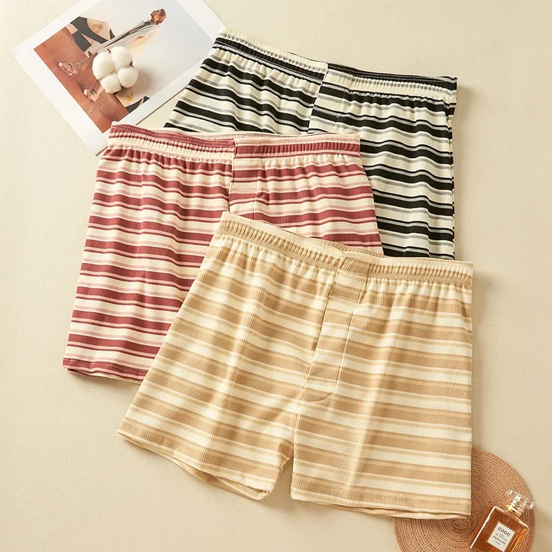 

2 Pack Striped Boxers Men Pure Cotton Casual Underpants Breathable Comfortable Sleepwear Male Panties