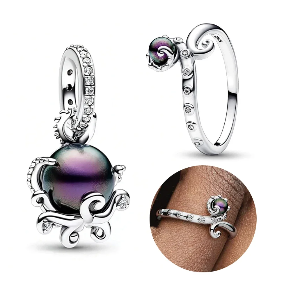 The Little Mermaid Ursula Set Ring & Dangle Charm Fit Pan Original Bracelet DIY Women Jewelry Gift 2024 New Pearl Beads