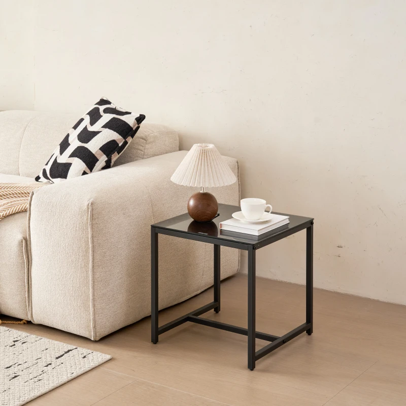 

Black Glass Night Stand,MDF SideTable, Small Tea Table, Sofa Table with Metal Leg