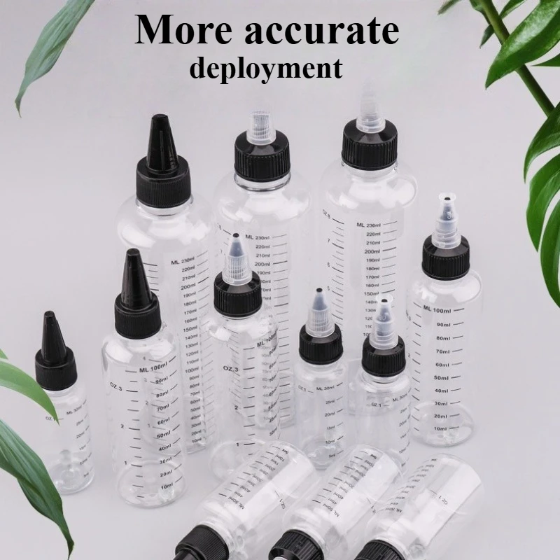 30-230ml Bottiglia vuota per tinture per capelli Misurata Twist Top Cap Contenitore da spremere ricaricabile con scala graduata per inchiostro pigmentato per tatuaggi