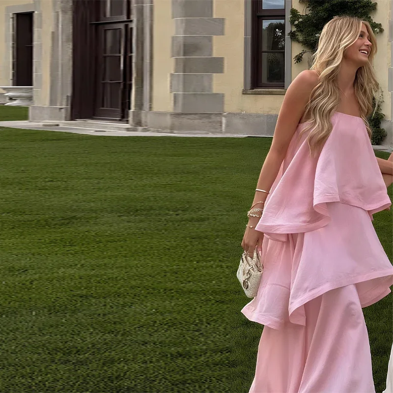 

Sweet Cake Ruffle Suspanders Long Dress For Women Sleeveless Backless Loose Elegant Dresses 2025 New Summer Birthday Party Y2k