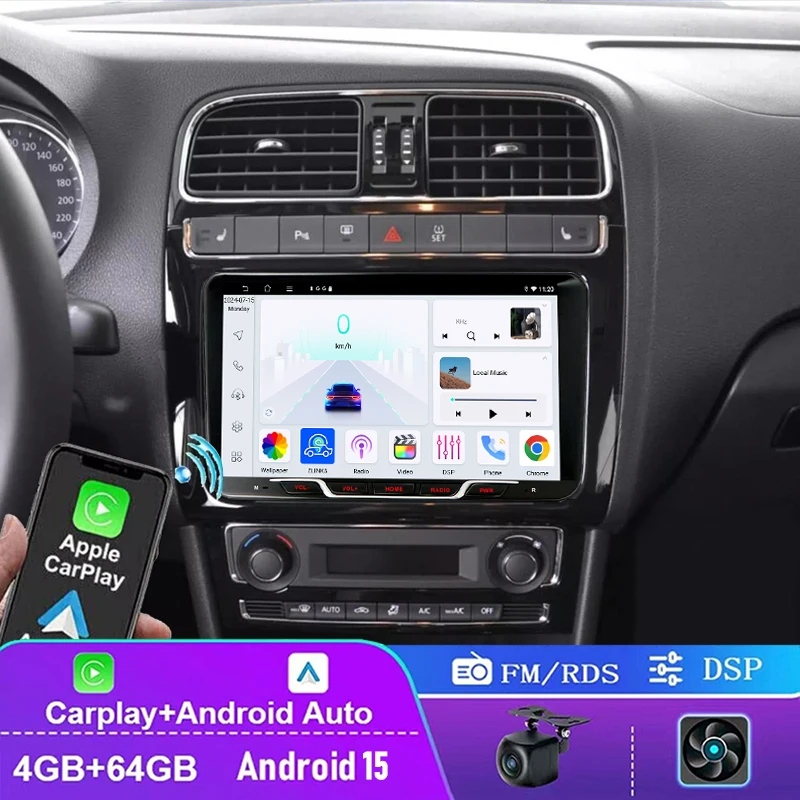 

9'' 4+64GB For VW Polo 2013-2017 Car Stereo Radio Wireless Apple Carplay Android Auto Head Unit FM BT