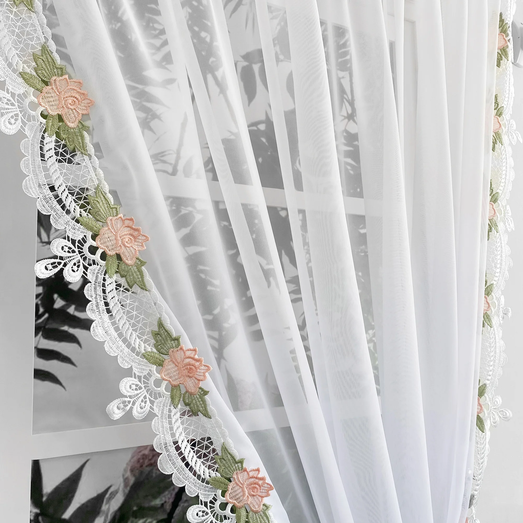 

French semi transparent sheer curtains for hotels, 1 piece, lace designed drapes for living rooms and bedrooms