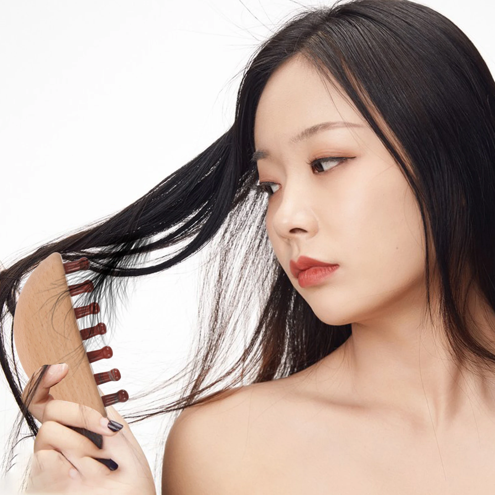 

Crystal Massage Comb For Women Bamboo Scalp Massager Ergonomic Wooden Handle Wide Tooth Detoxing Dandruff Removal Hair