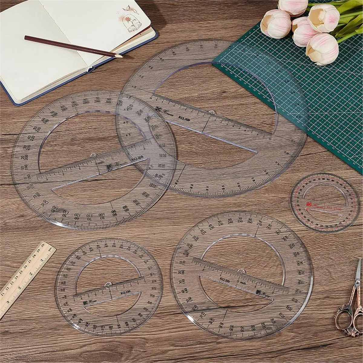 618 Mega Sale 5-Pack 360 Degree Protractor Set, Clear Plastic Geometry Rulers for Drawing and Drafting