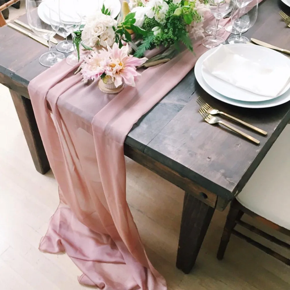 

300x70cm Luxury Sheer Chiffon Fabric Rustic Wedding Decoration Table Runner Bridal Shower Birthday Party Home Christmas Decor