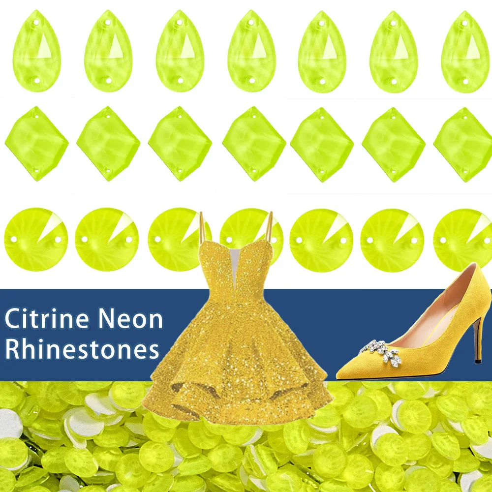 

Citrine Neon Sew On Rhinestones All Shape All Size Glitter Glass Sewing Crystal Strass DIY Accessories Diamond стразы