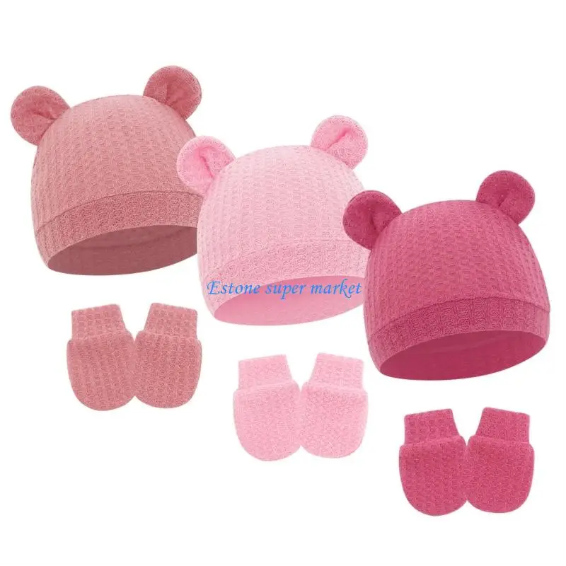 مجموعة قبعة وقفازات مستشفى الأطفال القابلة للتمدد 090B تناسب نسيج القطن من 0 إلى 6 أشهر #3