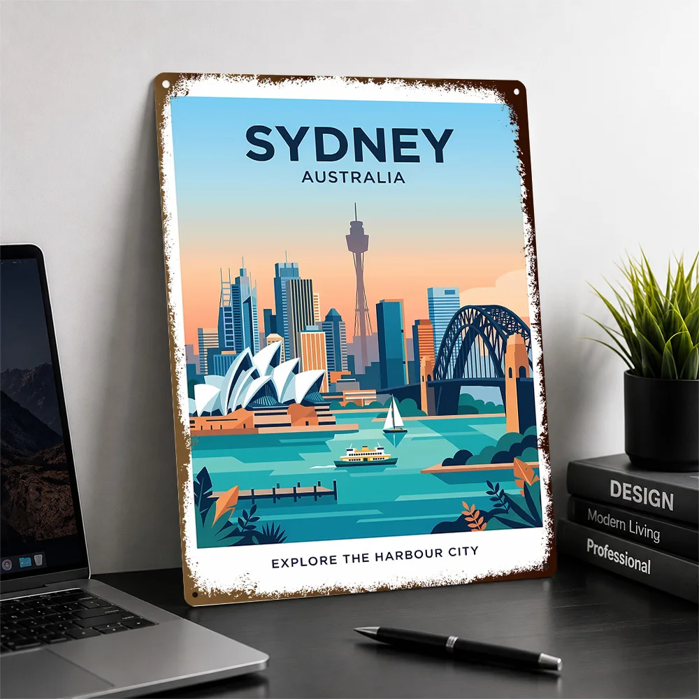 Sydney Australia Travel Aluminum Poster Customized Metal Tin Sign Vintage Cityscape Tribute Wall Art Enhances Foyer And Lounge