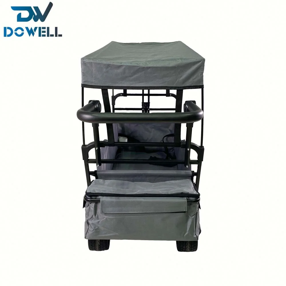 All Terrain Folding Camping Wagon Push and Pull Wagon Trolley Pets Kids Folding Wagon With Canopy