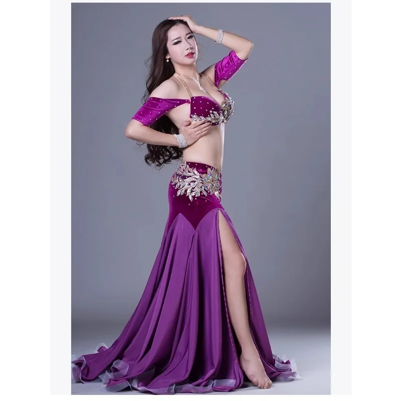 Trajes de dança do ventre personalizados roupas de dança indiana novo desempenho roupa de dança exótica sutiã saia preto roxo vermelho