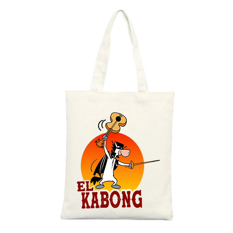 Canvas Tote Bag with Cartoon Horse Graphic and Letter Print, Retro Style for Casual Shopping and Daily Use