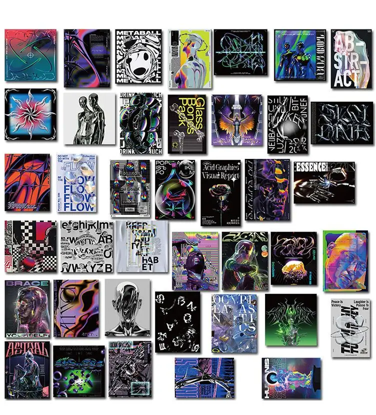 40Pcs Acid Punk Graffiti Stickers Cyberpunk Y2K Metal Aesthetic Decals Waterproof Laptop Phone Skateboard Luggage Decor Sticker