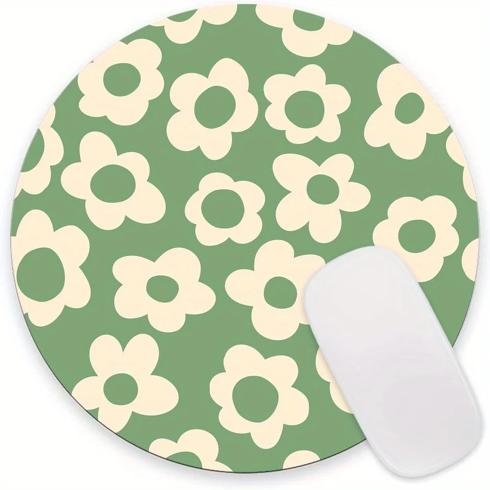 Retro Green Flower Patterned Circle Mouse Pad Round Portable Small Mousepad Rubber Desk Mat Lock Edge Mats Tabletop Decoration