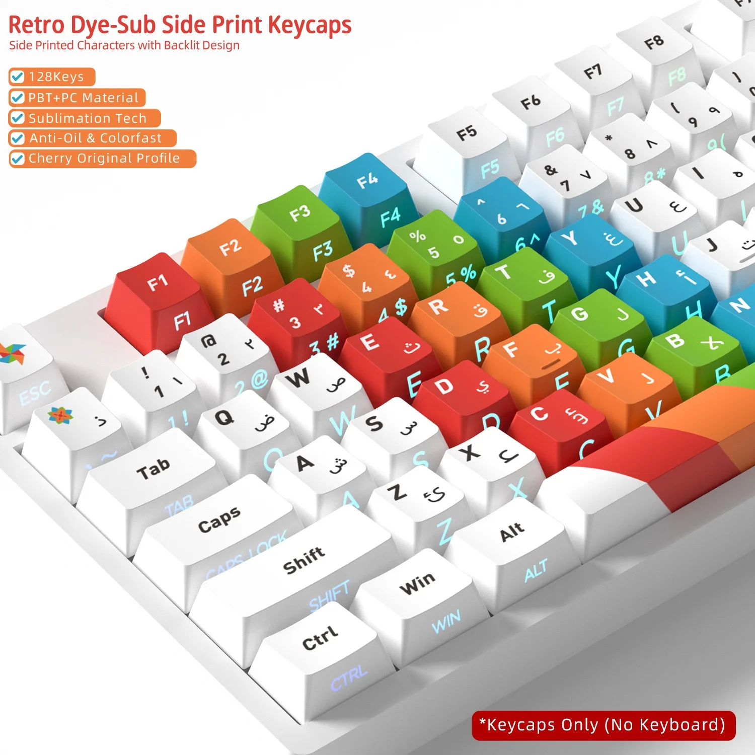Arabic English Keycaps for Mechanical Keyboard DIY Replacement Keys RGB Backlit Side Transparent Original Cherry Profile Keycaps