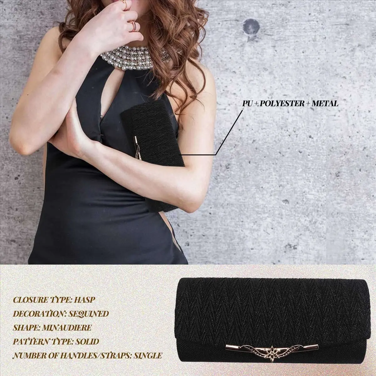 ABQR Borsa da sera da donna Borsa glitter per banchetti per feste per donne Ragazze Pochette da sposa Borsa a tracolla a catena (Nero)