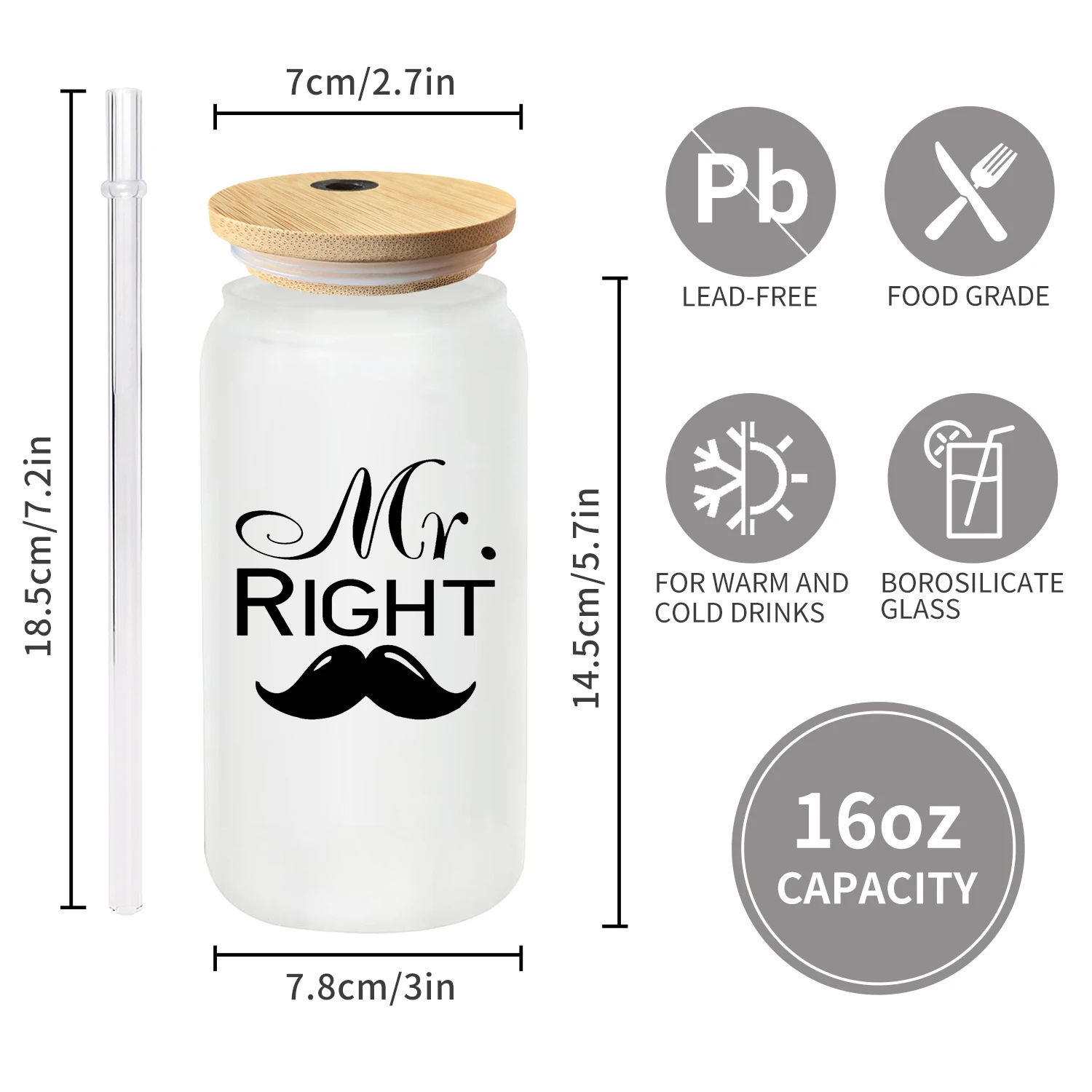 Mr. Right&Mrs. Always Right - Wedding Gift forCouple - 16OZ Glass Can With Bamboo Lids And Straw, Unique Wedding Gift For Bride