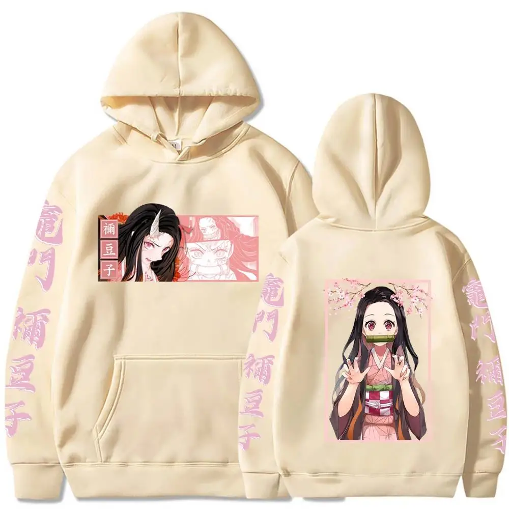 Japan Anime Demon Slayer Kamado Girl Autumn Warm Pullover Streetwear Nezuko Printing Women Hoodies Plus Size Sweatshirt Harajuku