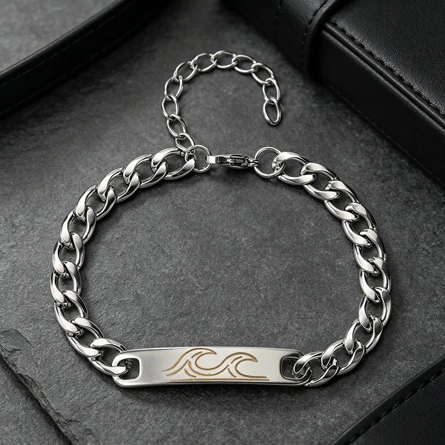 Hiphop Rock Stainless Steel Link Bracelet Men Adjustable Extended Chain Pattern Letter Braslet Charm Cool Homme Wrist Jewelry