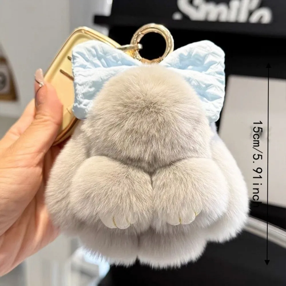 Weicher, flauschiger Kunstfell-Kaninchenfell-Schlüsselanhänger, hängende Ornamente, Pompon-Plüsch-Kaninchen-Schlüsselanhänger, Plüschpuppen, Kawaii-Häschen-Anhänger für Damen – Detail 1