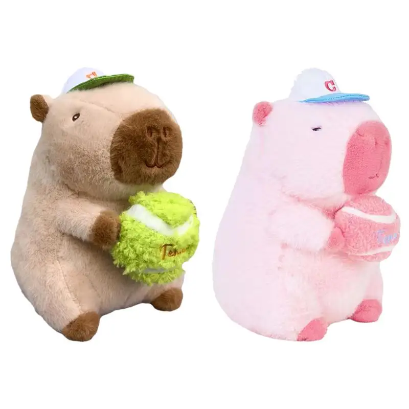 Capybara peluche carino Plushie Tennis capibara bambola peluche bambola giocattolo morbido cartone animato cuscino regalo divertente per bambini adulti