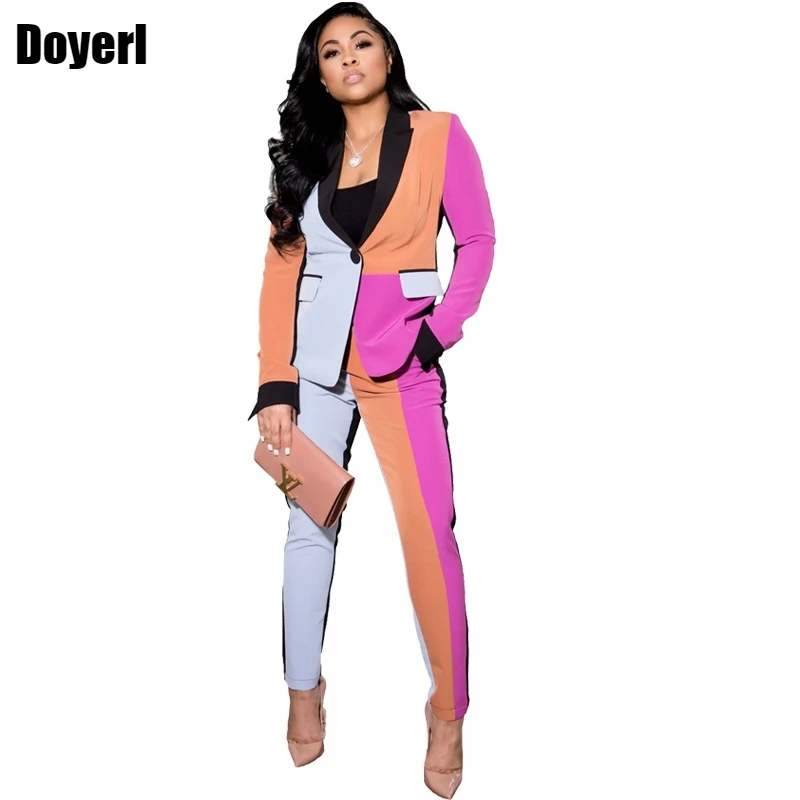 

Patchwork Two Piece Suit Women Blazer Set Fashion Clothing Business Office Work Pant Suits Ol 2 Piece Set For Women Suit Set