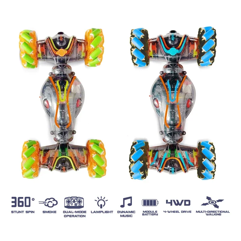 스프레이 라이트와 음악이 있는 원격 조종 자동차 2.4G RC 듀얼 컨트롤 제스처 센서 스턴트 어린이 장난감 소년 선물