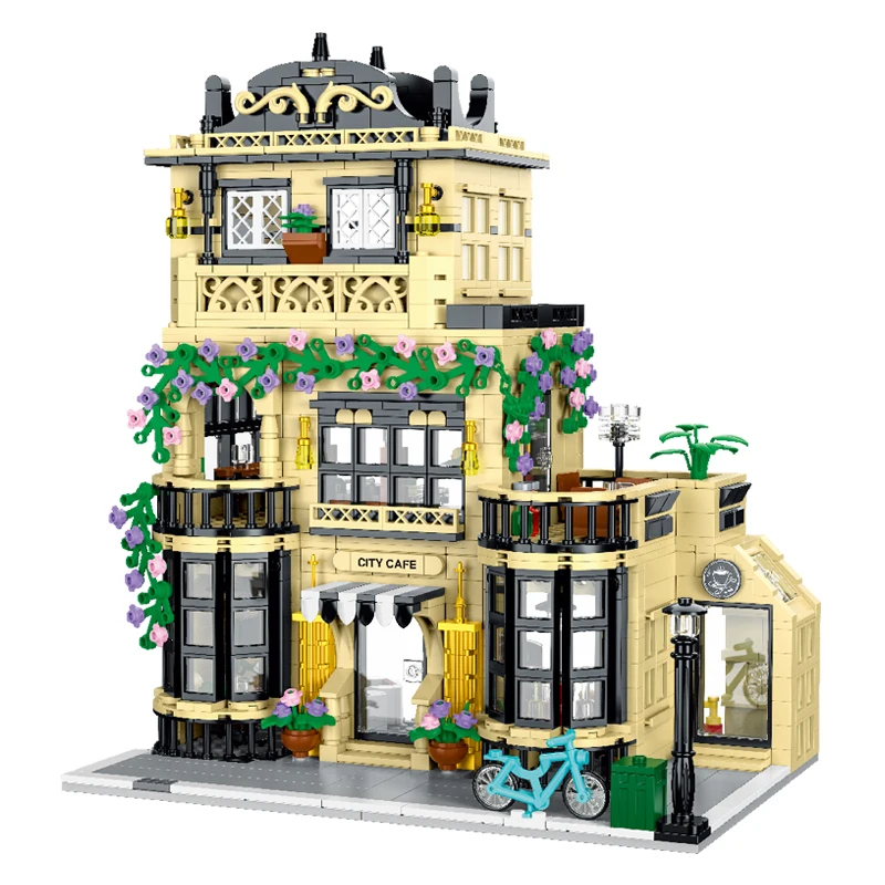 1443-1489pcs Creative City Cafe Light Streetview Building Blocks Bricks Model Sets MOC Modular Architecture Boys Toys Kids Gifts