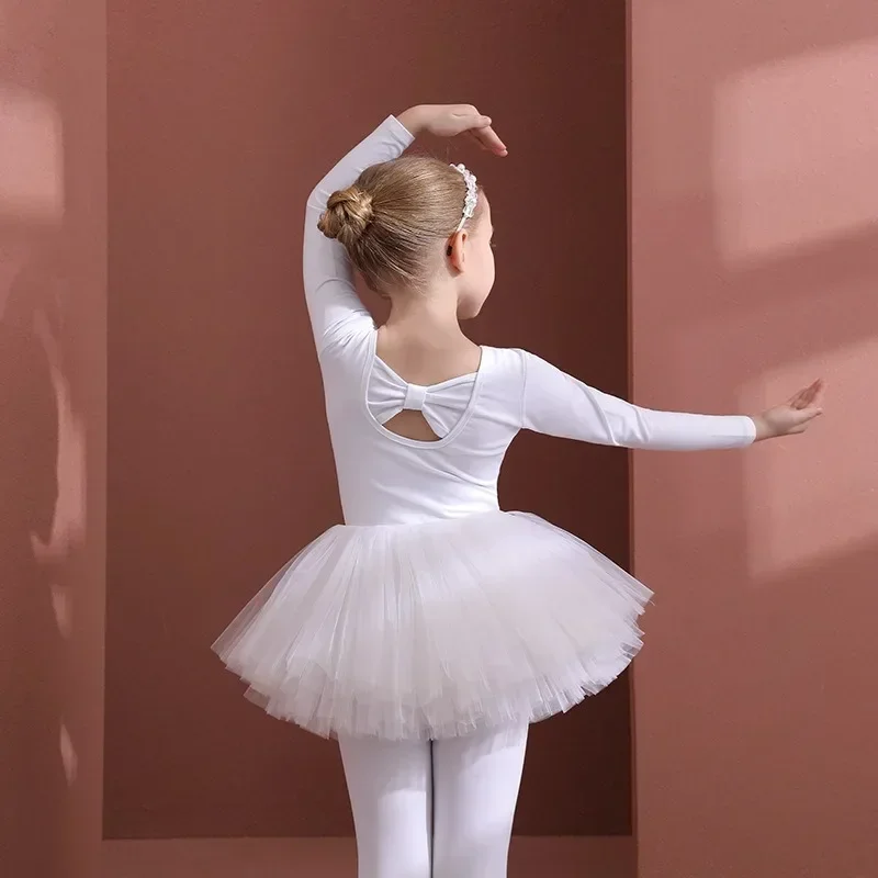 Robe de danseuse de Ballet rose à manches longues, body avec nœud, Costume de princesse coréenne, entraînement de danse
