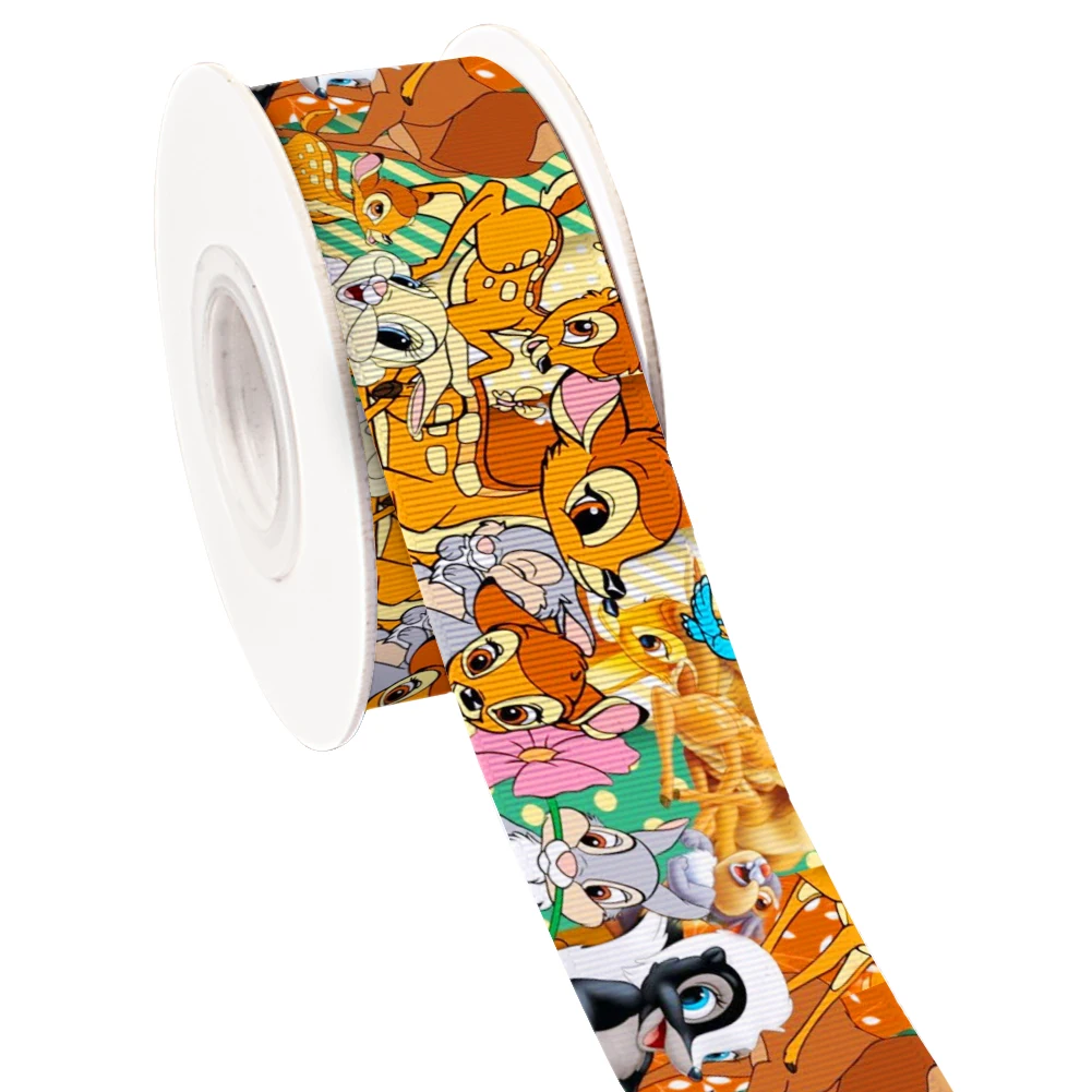 ديزني كارتون بامبي نمط المطبوعة Grosgrain الشريط ، هدية التفاف الشعر القوس ، 5 ياردات