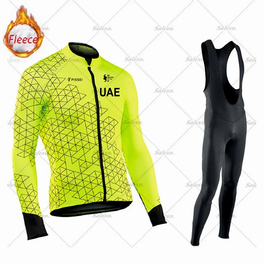 

Fluorescent Color Winter Thermal Fleece Set Cycling Clothes Men's Jersey Suit Sport Riding BH Bike Clothing Bib Pants Warm Set
