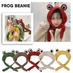 Frog Headband Hat Cute Crochet Knitted Headband Outdoors Big Eye Hair Earflap Ear Frog Accessories Protective Cap S7X9