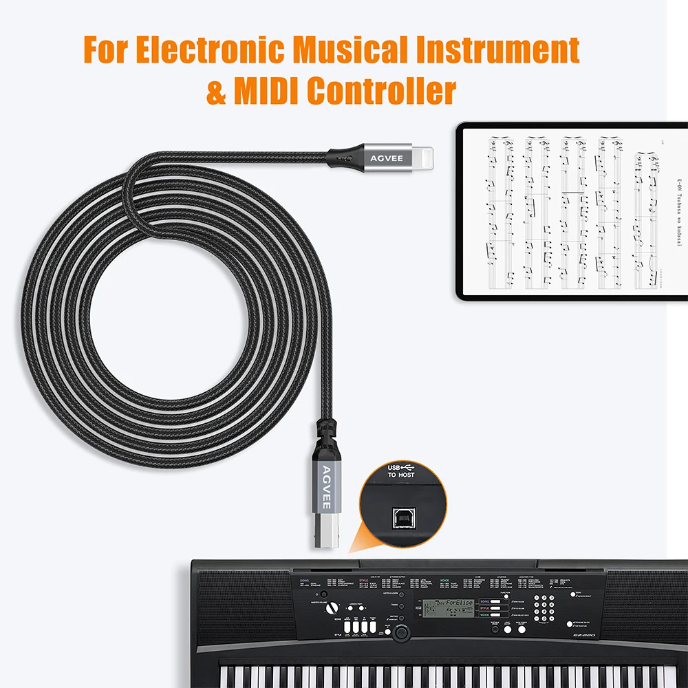 For lightning usb b cable Type B Midi Cable OTG for iPhone 13 iPad to Midi Controller Electronic Music Instrument Drum