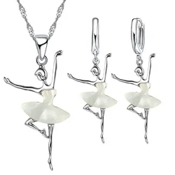 Lovely Pendants Necklaces Earrings for Girls Children 925 Sterling Silver Color Party Accessory Fashion Women Jewelry Sets