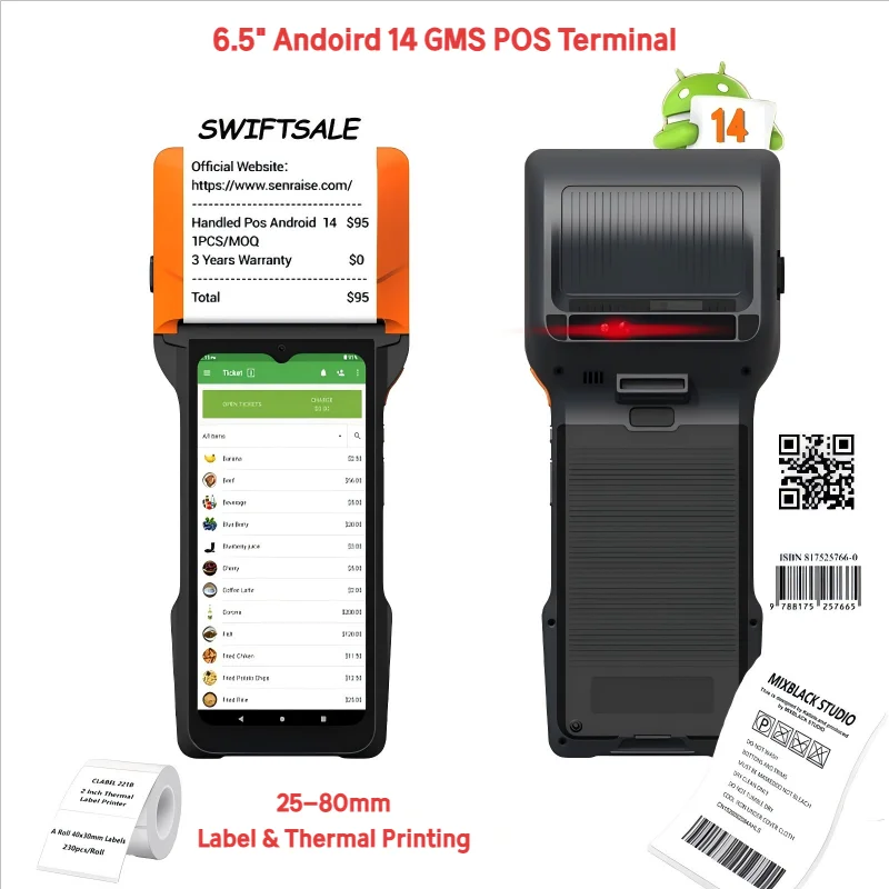 Android 14 POS with 80mm Label & Thermal Printer, Loyverse Desktop POS 4G WIFI BT Connection 2D Scanner NFC Cash Register
