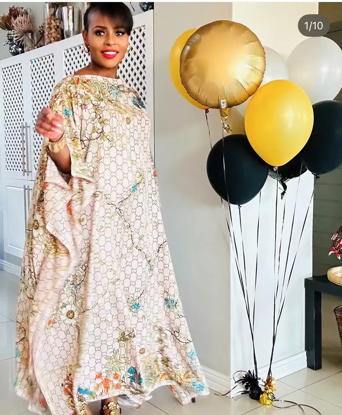 Middle East Elegant Printed Twill Silk Summer Kaftan Maxi Dress Oversized African Blogger Designer Loose Abaya Muslim Long Dress