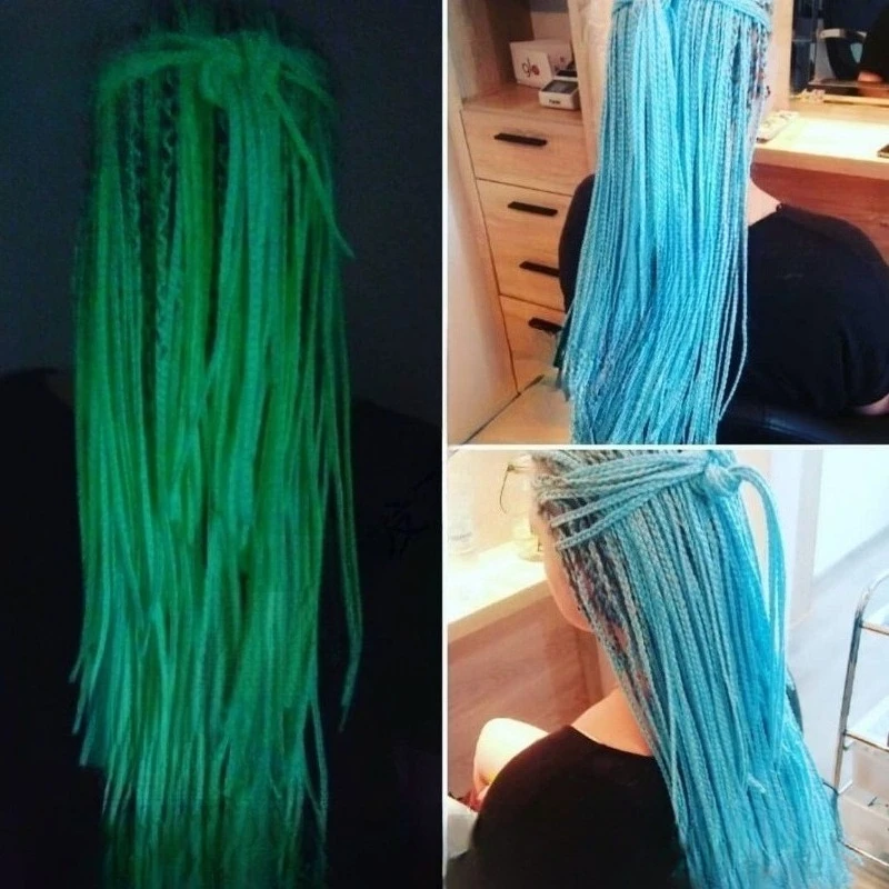 Glow The Dark Dreadlock Hair Extensions Unisex Rave Braided Wig Colorful Rope Party Cosplay Costume Night Club Rastafari Style
