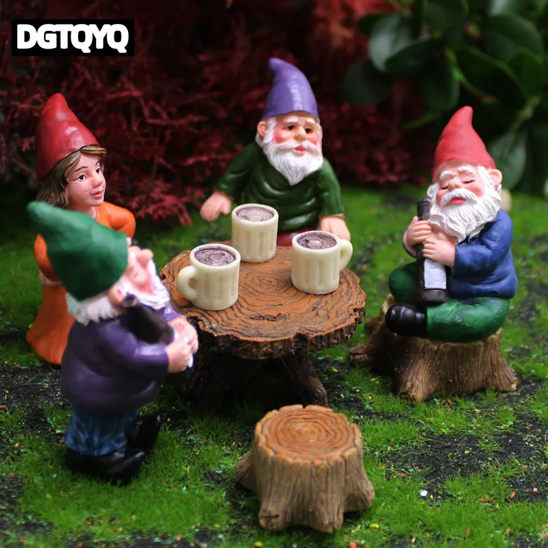 6pcs/Set Mini Funny Cute Gnome Have Party Resin Dwarfs Statue DIY Bonsai Decoration For Home Office Desk Sculpture Dropshipping