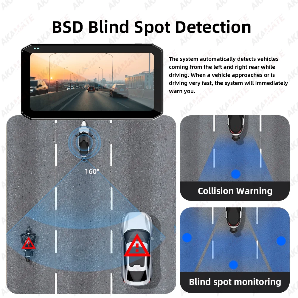 오토바이 레코더 CarPlay 안드로이드 자동 네비게이션 모니터 원격 제어 DVR 블루투스 BSD 차량 속도 디스플레이 6.25 인치